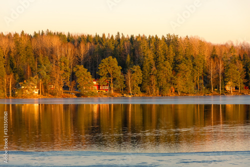 Obraz na płótnie Forest over the frozen lake of Nora in winter, Sweden w salonie