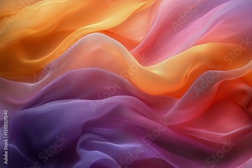 Colorful Flowing Fabric Creates an Abstract Wave Pattern in Warm Tones and So...