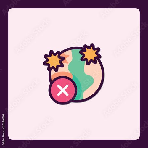 Global issue symbol with cancellation mark, representing hazard risks and crisis
