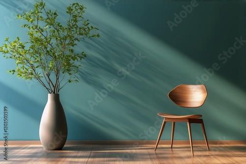 Modern Interior Design Featuring a Minimalist Chair and Plant by a Large Wind...