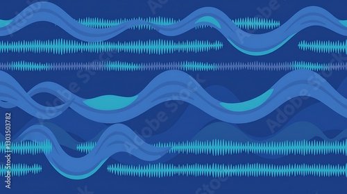 Abstract Audio Waves: An abstract illustration captures the essence of sound with dynamic blue and cyan wave patterns, representing audio frequencies and the digital realm of sound.