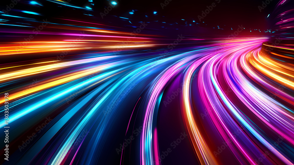 A vibrant depiction of colorful light trails representing speed and movement in a futuristic setting. Beauty - Portrait. Illustration A vibrant depiction of colorful light trails representing speed and movement in a futuristic setting. Beauty - Portrait. Illustration