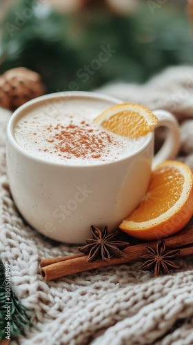 Cozy Beverage Featuring Spice and Citrus on a Warm Blanket