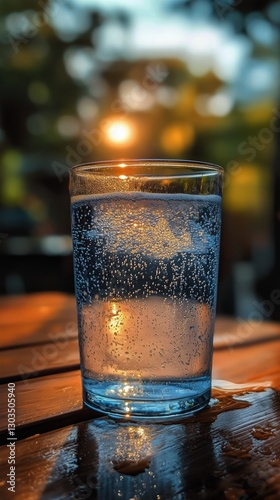 Refreshing Cocktail Served in a Glass With Ice on a Wooden Table in a Cozy Ba...