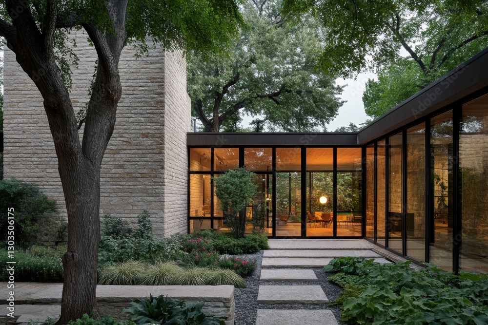 Contemporary architectural designs seamlessly integrate indoor and outdoor living areas, creating a tranquil environment amidst a beautifully landscaped garden filled with vibrant, lush greenery