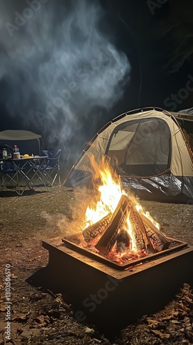 Camping at Dusk With a Warm Campfire and a Glowing Tent in a Tranquil Forest ...