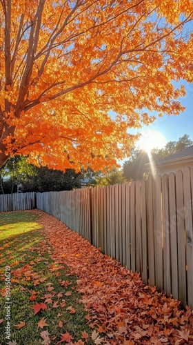 Sunlight Filtering Through Vibrant Orange Leaves in a Serene Forest Setting