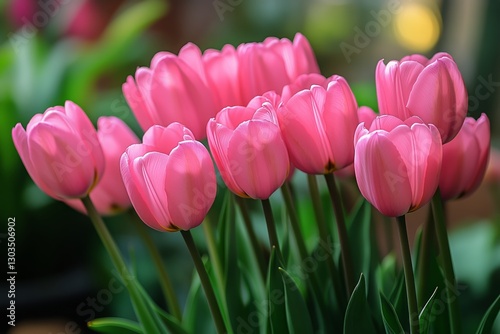 Beautiful Pink Tulips Blooming in a Garden During Springtime