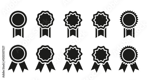 Medals with ribbons set. Awards and rewards. Prize for first place. Trophy for winners in competitions or tournaments. Flat vector collection