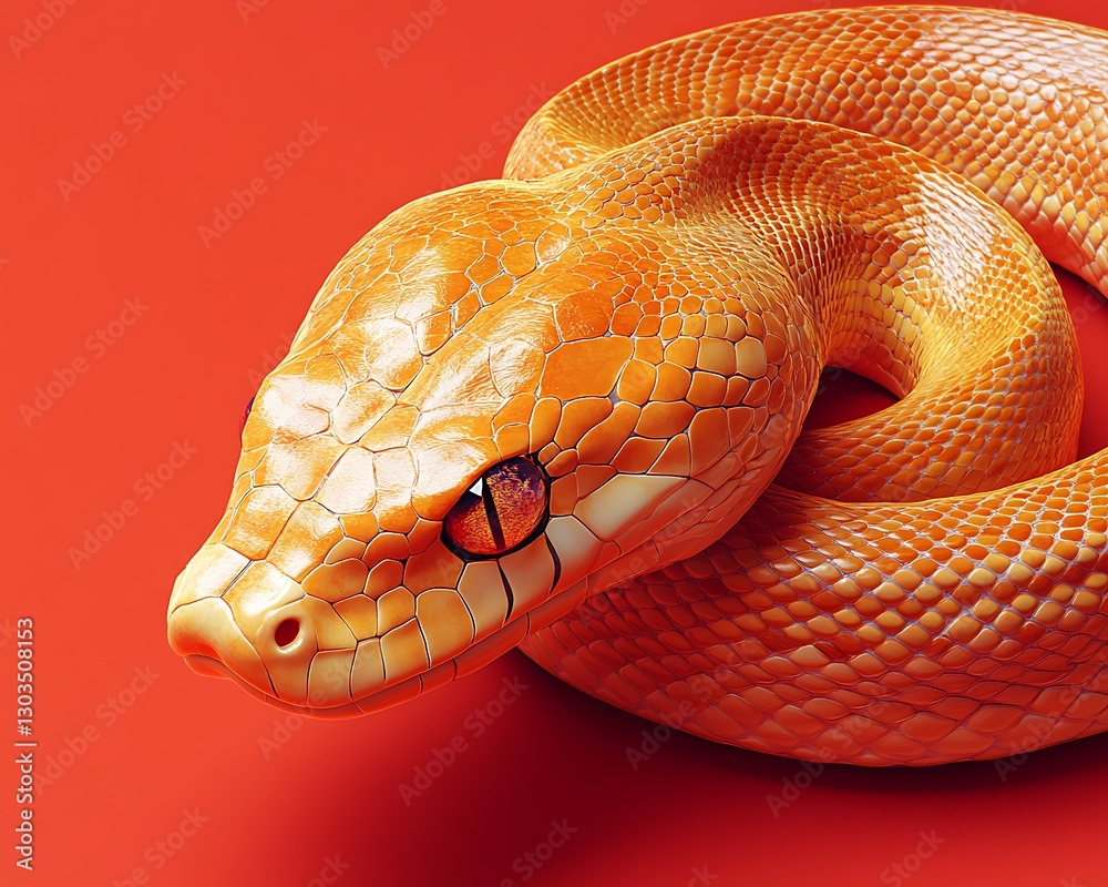 Fototapeta premium Coiled Snake Portrait on Red