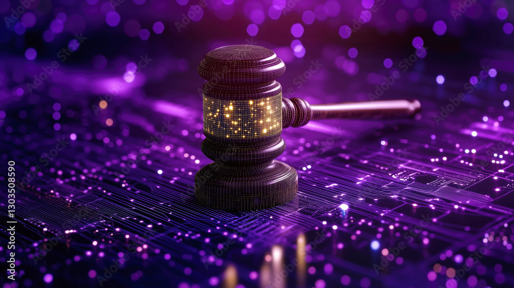 Digital justice gavel symbolizing law and technology fusion Digital justice gavel symbolizing law and technology fusion