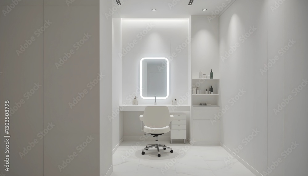 Obraz premium Minimalist Beauty Salon with White Divider and LED Mirror