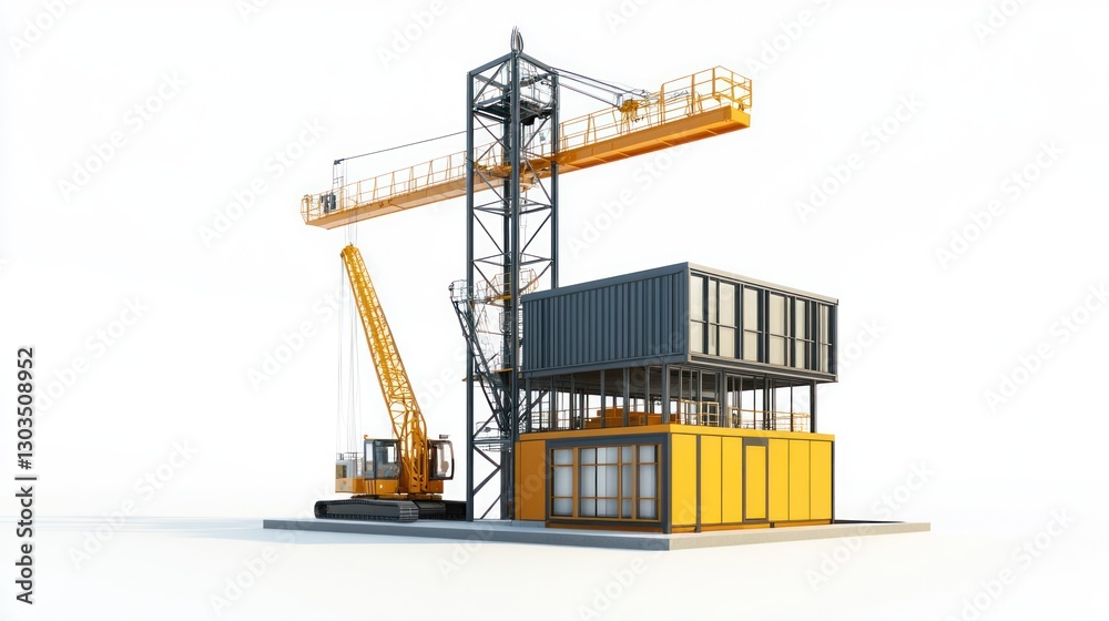 Industrial Container Building with Crane - Construction Scene Industrial Container Building with Crane - Construction Scene