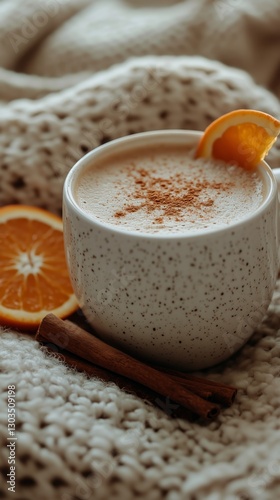 Cozy Beverage Featuring Spice and Citrus on a Warm Blanket