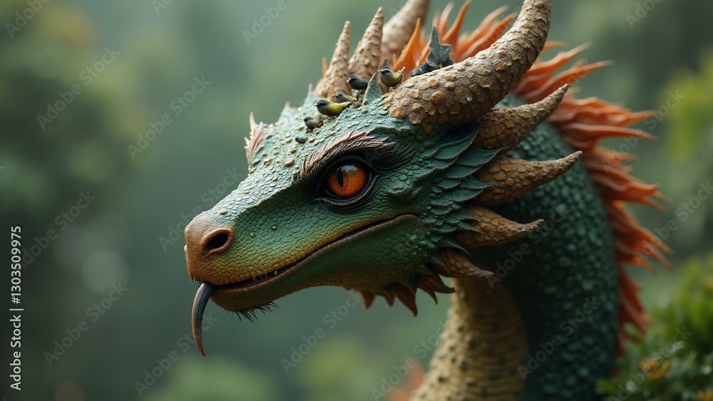 A majestic dragon adorned with a nest of colorful birds, its intricately detailed scales and feathers showcasing the beauty of nature., ultra detailed, 8k resolution, HDR, professional A majestic dragon adorned with a nest of colorful birds, its intricately detailed scales and feathers showcasing the beauty of nature., ultra detailed, 8k resolution, HDR, professional