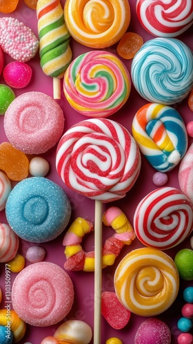 Colorful Candy Display Featuring Assorted Treats and Lollipops Arranged Artis...