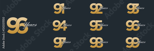 collection numbers  Anniversary logo set icon vector design, gold color 