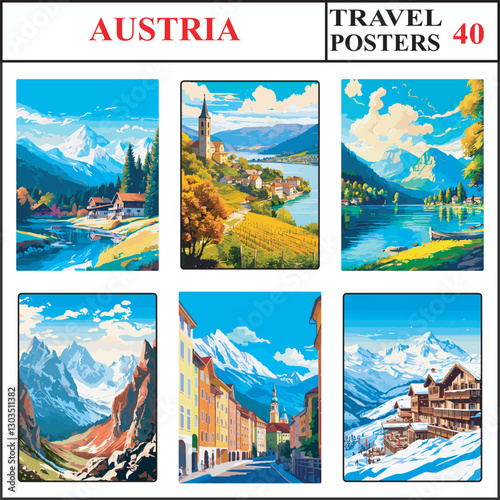 Austria Seefeld Wachau Wolfgangsee Travel Poster Wall Art Print Collection Set Part 40
