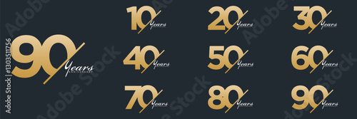 collection numbers  Anniversary logo set icon vector design, gold color 