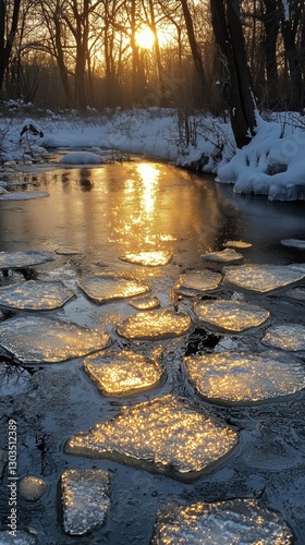Branches With Frost Reflecting on Calm Water Create Serene Winter Atmosphere ...