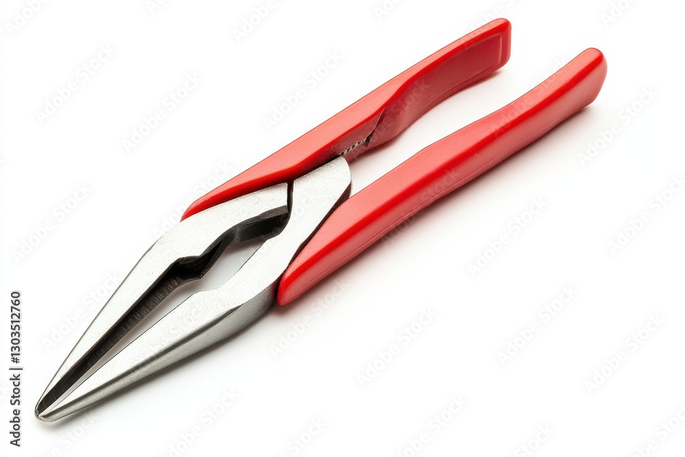 A close-up view of red-handled pliers resting on a clean white surface in natural light isolated on transparent background A close-up view of red-handled pliers resting on a clean white surface in natural light isolated on transparent background