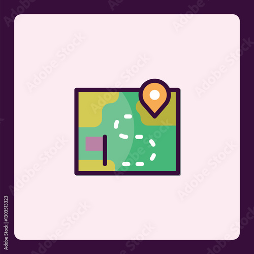 Stylized map icon with location marker and route in vibrant pastel colors