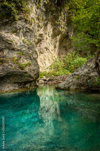 Obraz na płótnie Crystal clear waters of natural springs and lake in the woods of the Mount Olympus, Greece w salonie