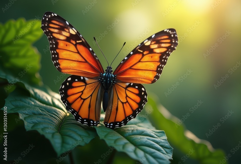 Naklejka premium stunning close vibrant butterfly perched lush natural background rich colors textures, insect, nature, wings, micro, beauty, flora, fauna, pattern, garden