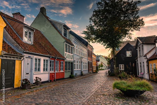 Obraz na płótnie Old village with Andersen House at sunset in Odense, Denmark w salonie