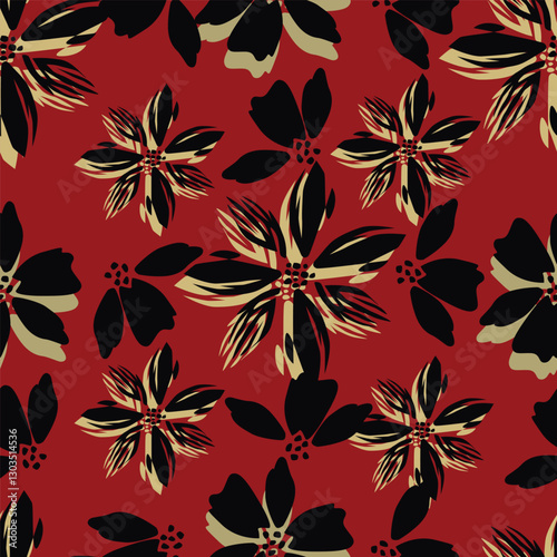 Trendy Floral pattern in the many kind of flowers. Tropical botanical Motifs scattered random. Seamless vector texture. Printing with in hand drawn style on dark background
