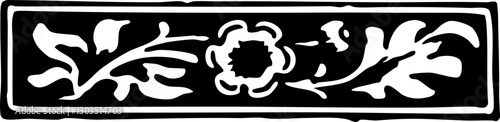 Ornate 19th Century Decorative Border Featuring Floral Elements in Black and White