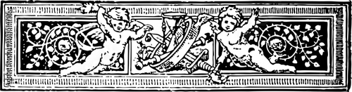 Intricate 19th Century Floral Motif with Cherubs and Scrollwork in Black and White