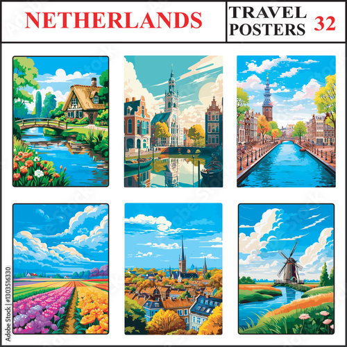 Netherlands Giethoorn Leerdam Amsterdam Travel Poster Wall Art Print Collection Set Part 32