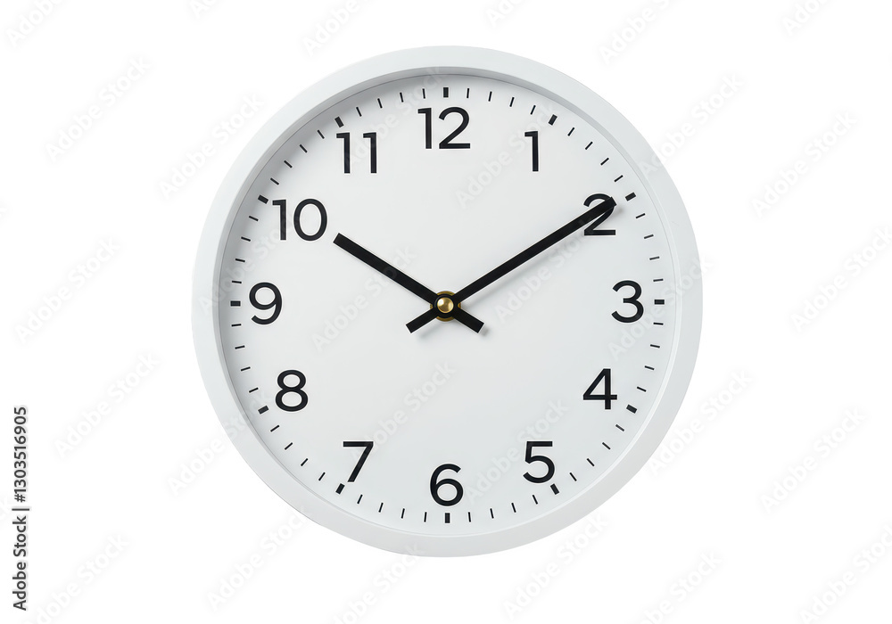 A modern minimalist white wall clock isolated on transparent background A modern minimalist white wall clock isolated on transparent background