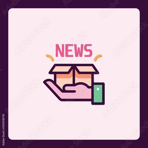 Icon Depicting News Delivery with Hand Holding a Box Information Update