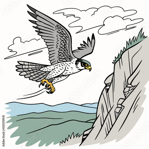 A powerful Peregrine Falcon captured in action mid-dive, showcasing its speed and precision as an aerial predator, illustrated in stunning vector style