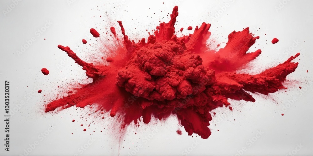 Red powder explodes on white, creating vibrant splash Red powder explodes on white, creating vibrant splash