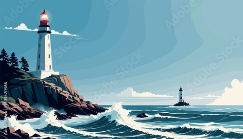 Coastal lighthouse standing tall against ocean waves