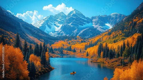 Autumn Kayaker on Mountain Lake