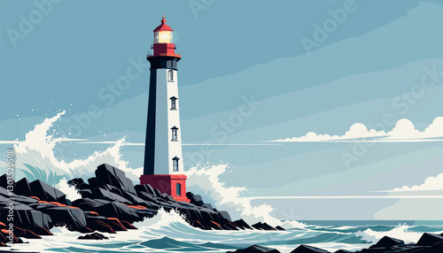 Coastal lighthouse standing tall against ocean waves