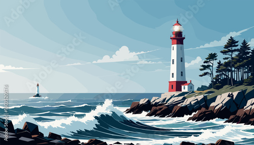 Coastal lighthouse standing tall against ocean waves