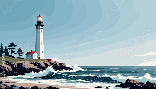 Coastal lighthouse standing tall against ocean waves