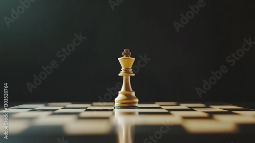 The chess king stands alone on a checkered board, illuminated against a dark background. Strategy, leadership, and gamesmanship in a single piece.