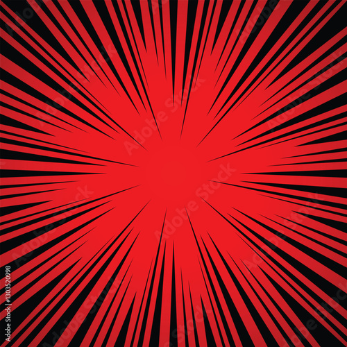 Abstract red and black radial lines comic background