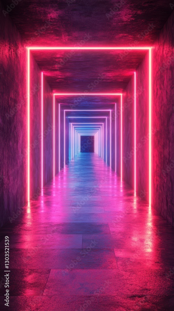 Vibrant neon corridor with glowing lights creating a surreal depth effect in an urban setting at night Vibrant neon corridor with glowing lights creating a surreal depth effect in an urban setting at night