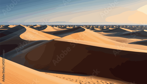 Vast desert landscape with golden sand dunes