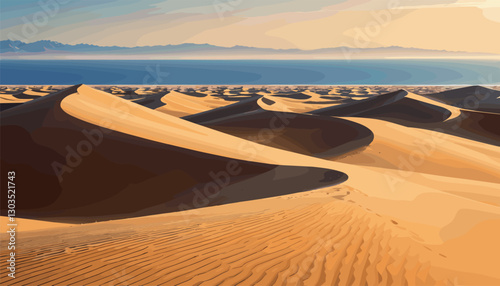 Vast desert landscape with golden sand dunes