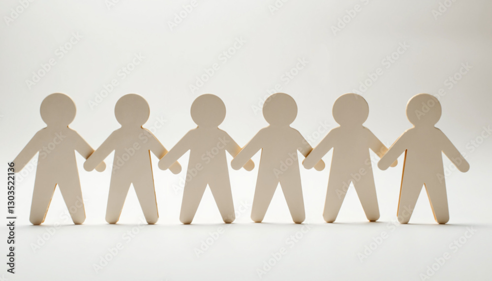 Paper cut-out figures holding hands on white background Paper cut-out figures holding hands on white background