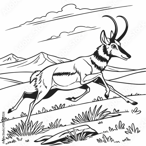 A Pronghorn running at high speed, captured in dynamic vector style, showcasing its agility and swiftness in motion.