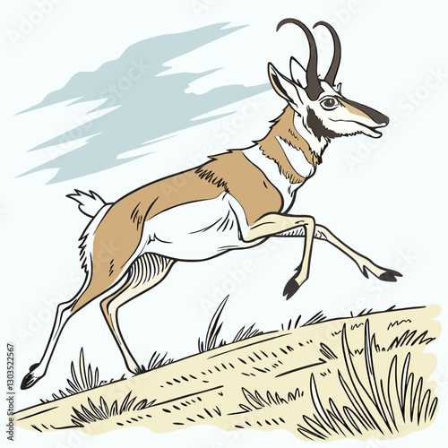 A Pronghorn running at high speed, captured in dynamic vector style, showcasing its agility and swiftness in motion.